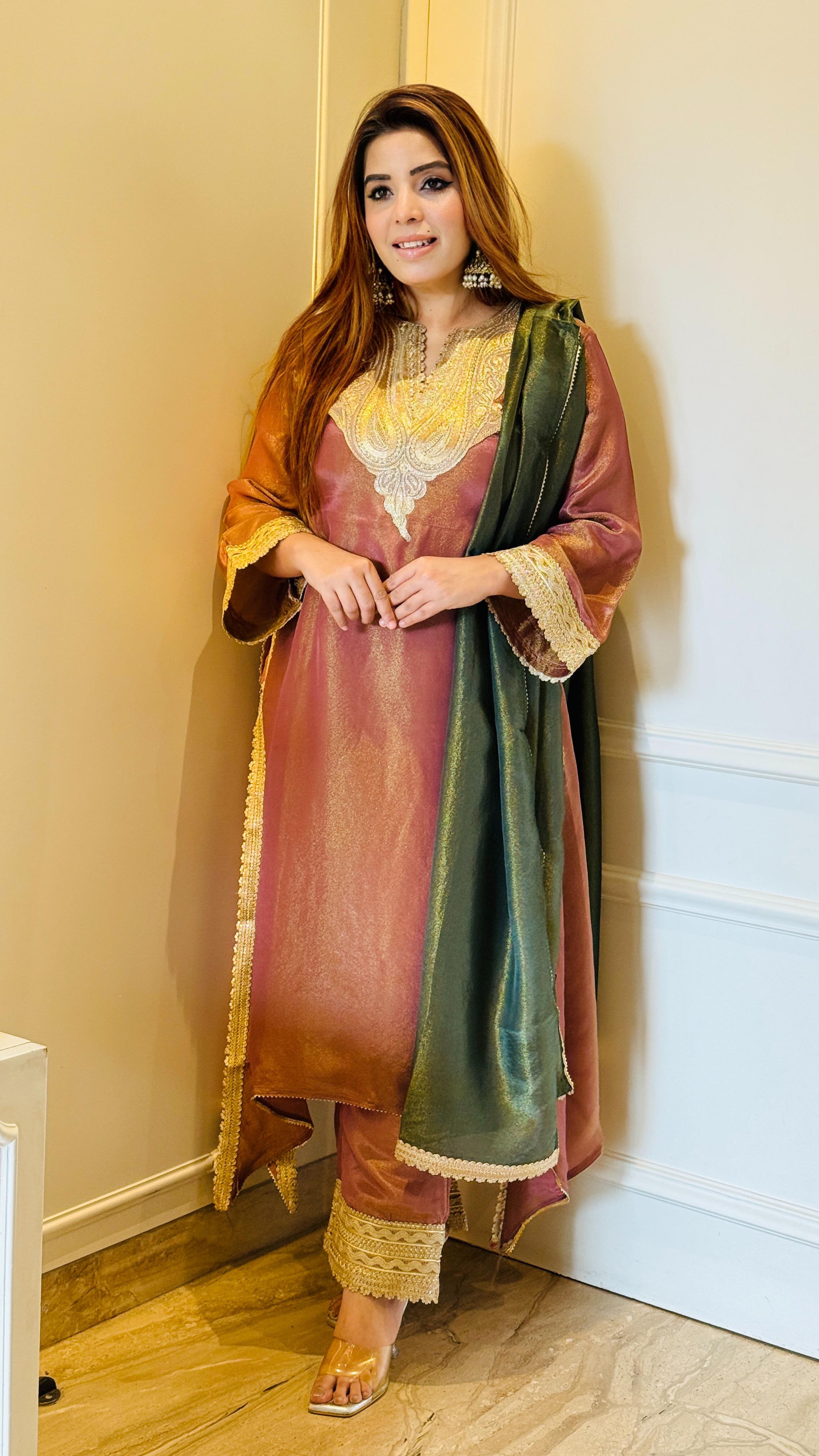 Elegant Suit Set- Green, Pink